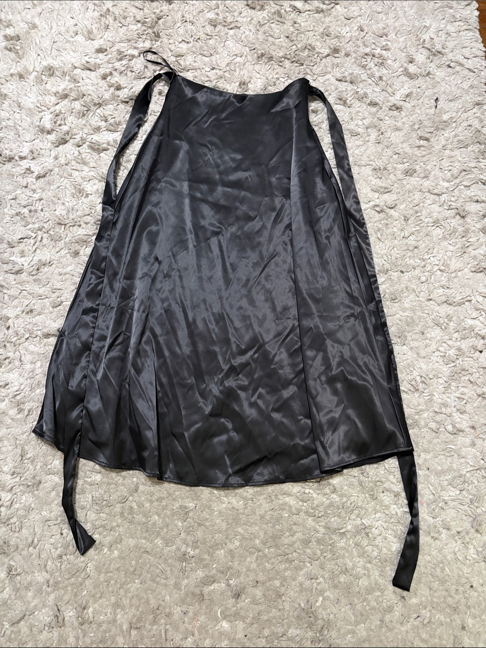 Commense Black Satin Slip Chemise with Tie Straps